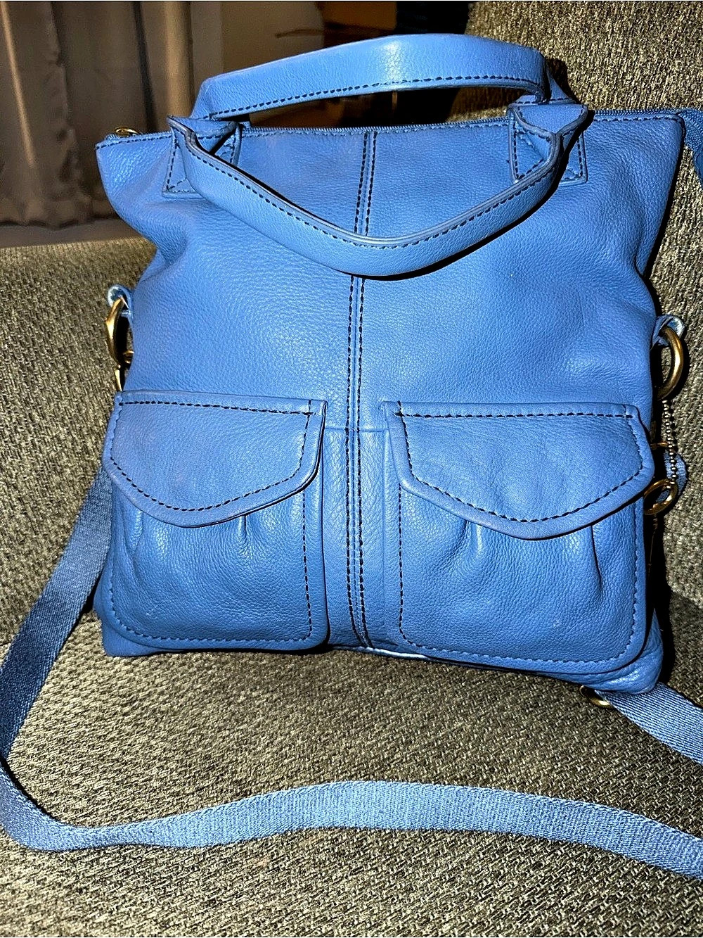 Fossil Riley Convertible Backpack Blue Shoulder Bag